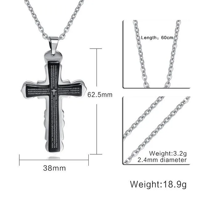 Stainless Steel España Bible Prayer Cross Necklace