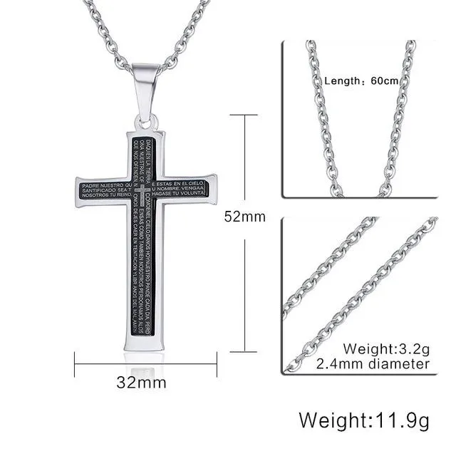 Stainless Steel España Bible Prayer Cross Necklace