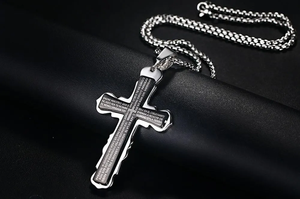 Stainless Steel España Bible Prayer Cross Necklace