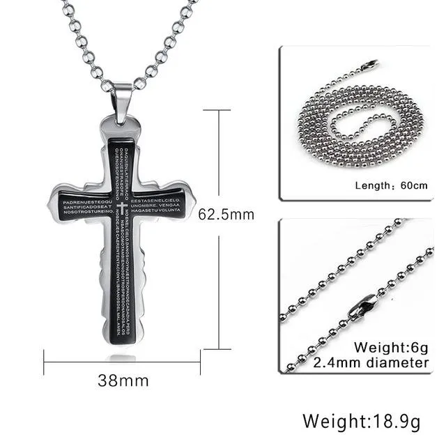 Stainless Steel España Bible Prayer Cross Necklace