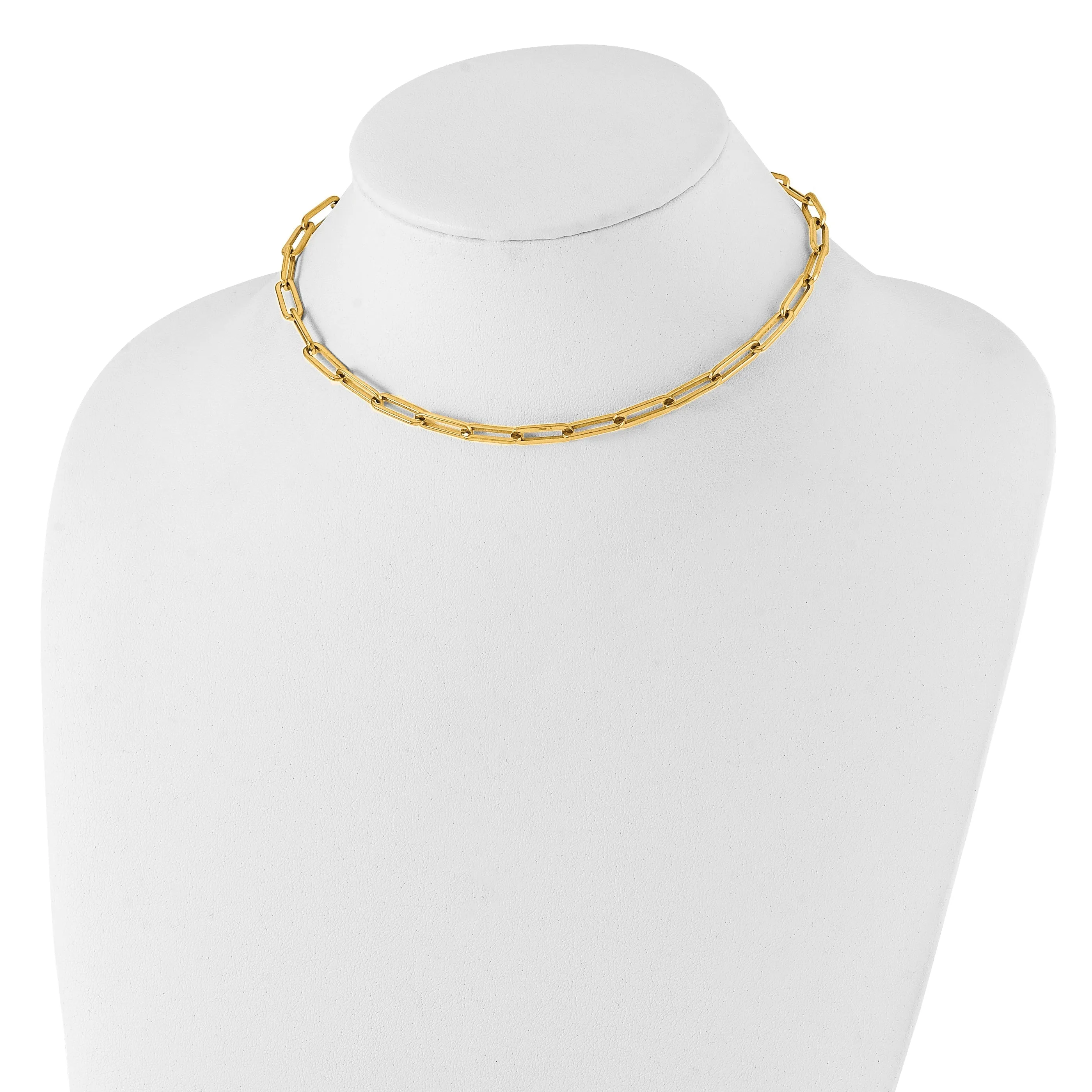 Stainless Steel Polished Yellow IP Paperclip 15in w/2in ext. Necklace