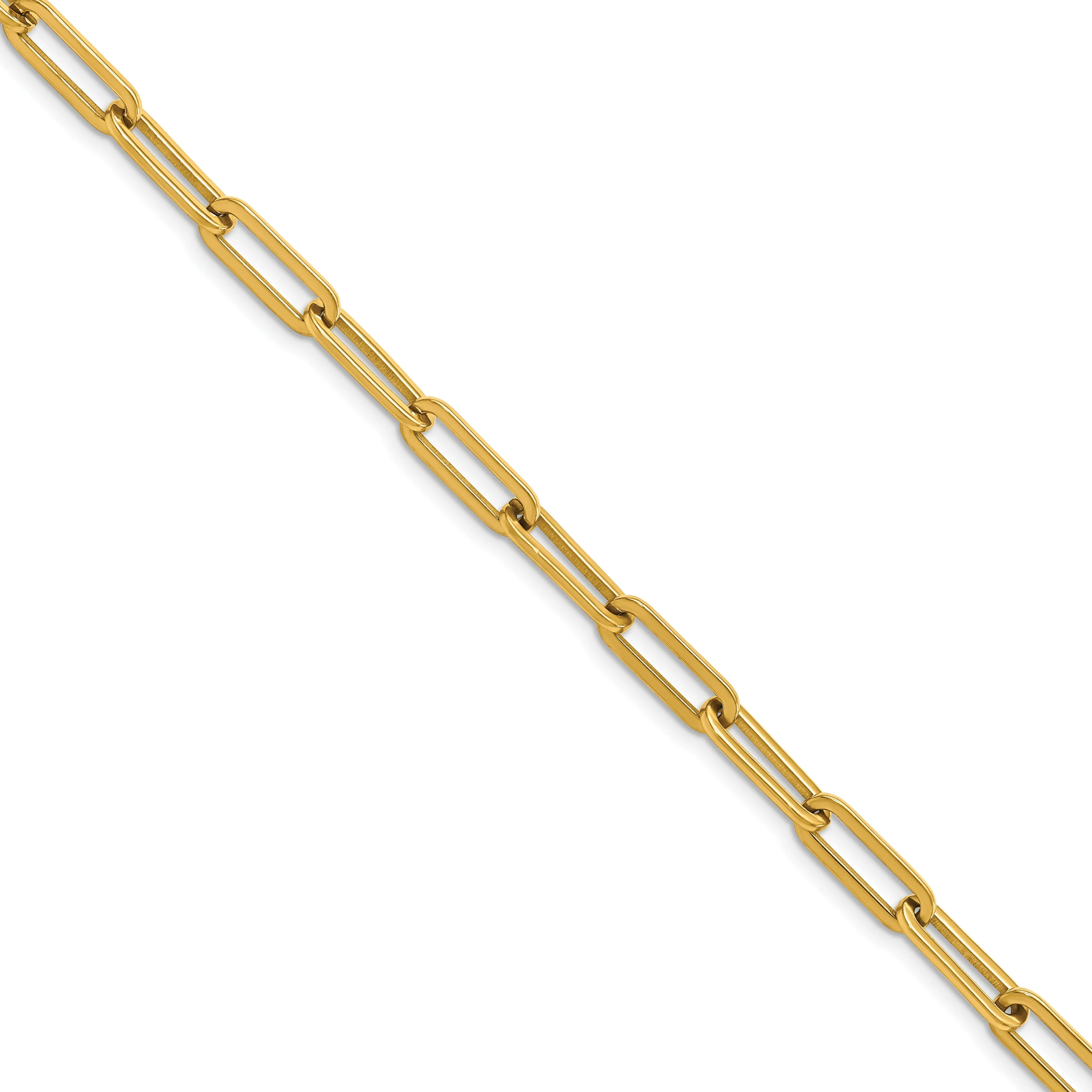 Stainless Steel Polished Yellow IP Paperclip 15in w/2in ext. Necklace