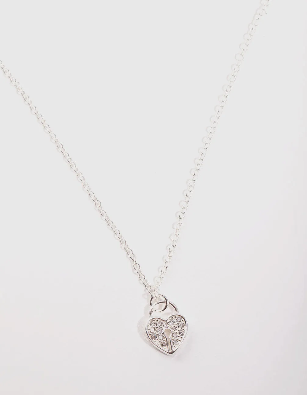 Sterling Silver Cubic Zirconia Padlock Necklace