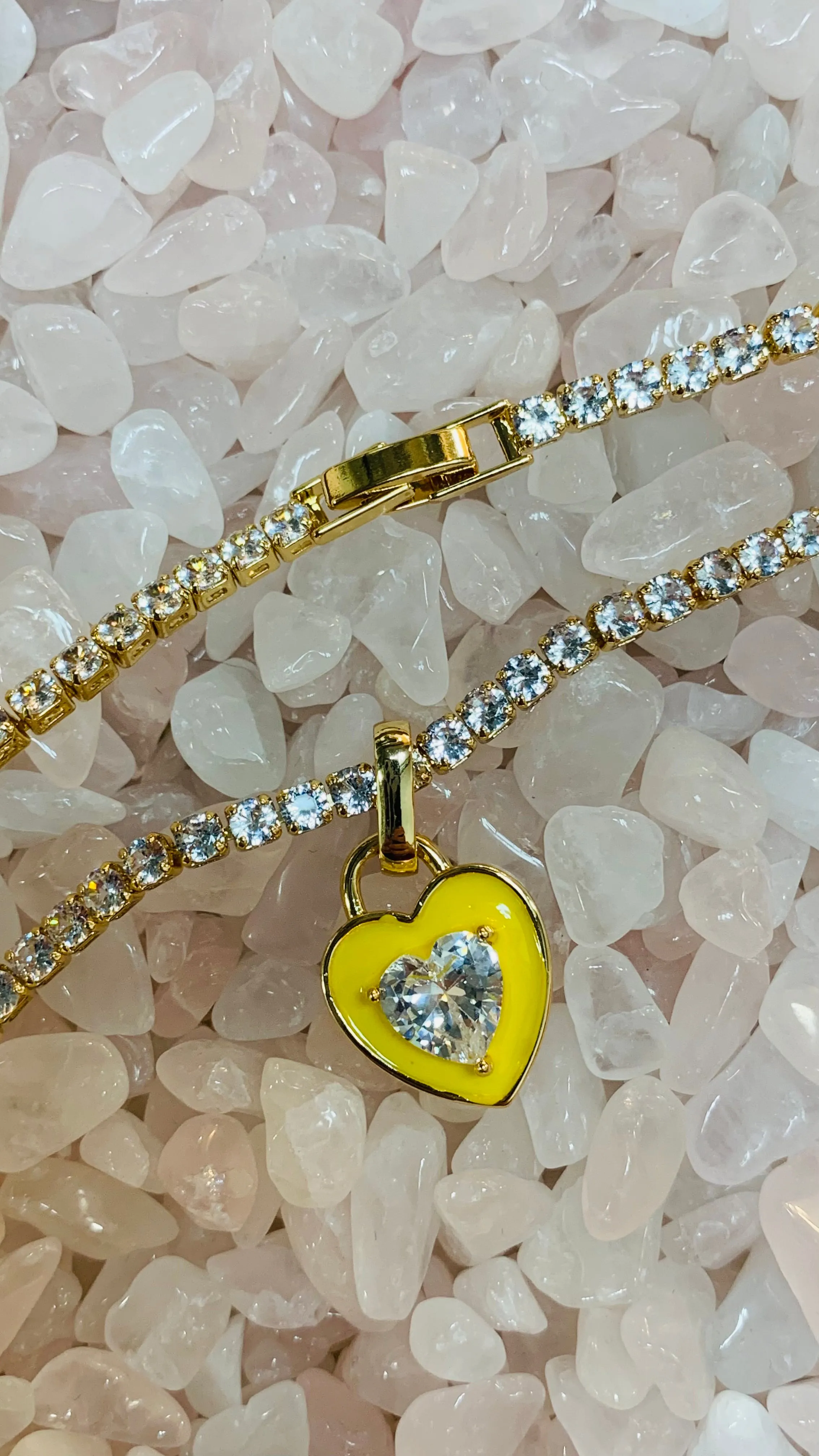 Stone Cold Heart Rhinestone Necklace, Yellow