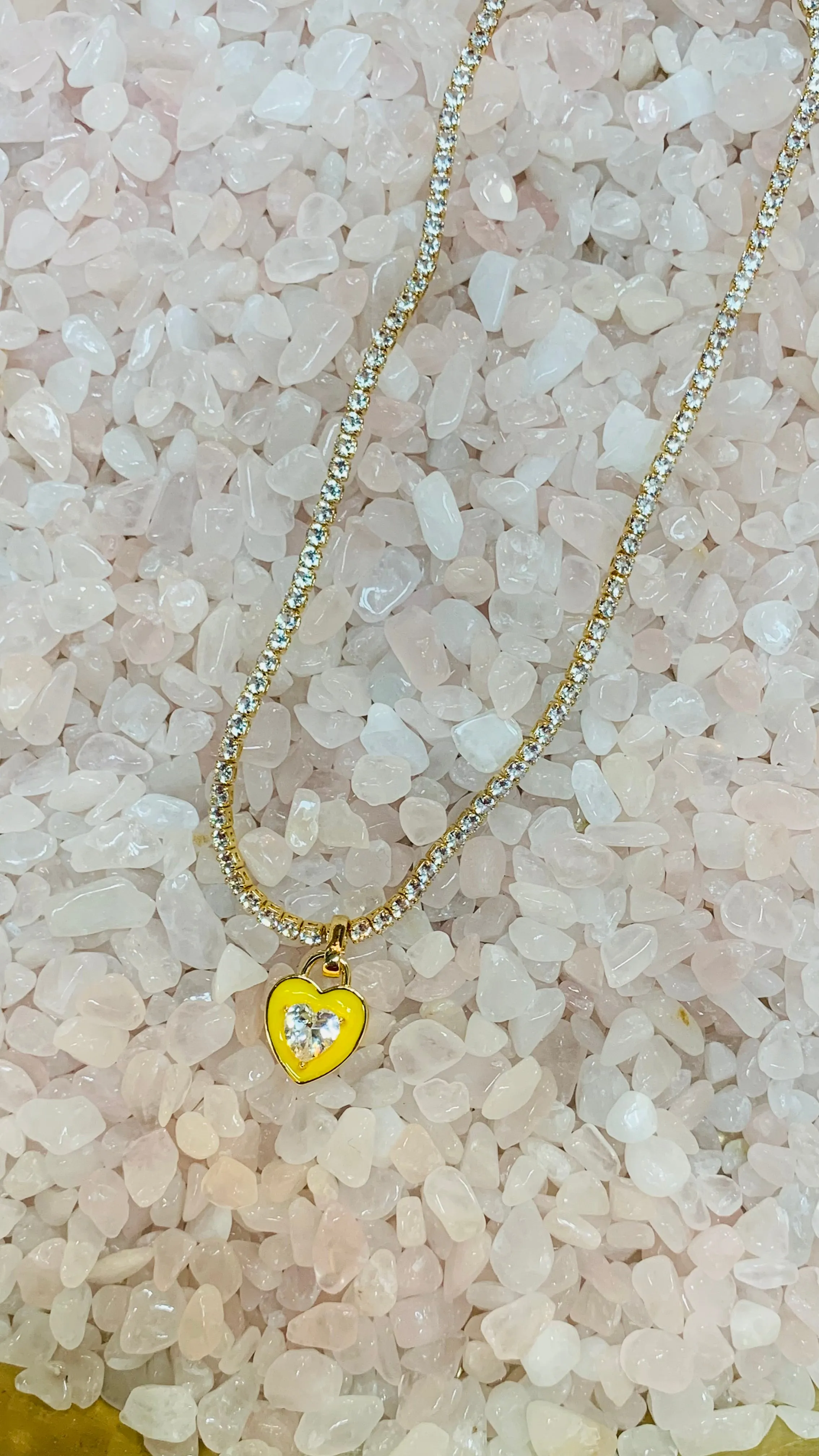 Stone Cold Heart Rhinestone Necklace, Yellow