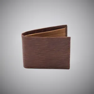 Tan Wood Grain Embossed Calf Leather Wallet With Tan Suede Interior