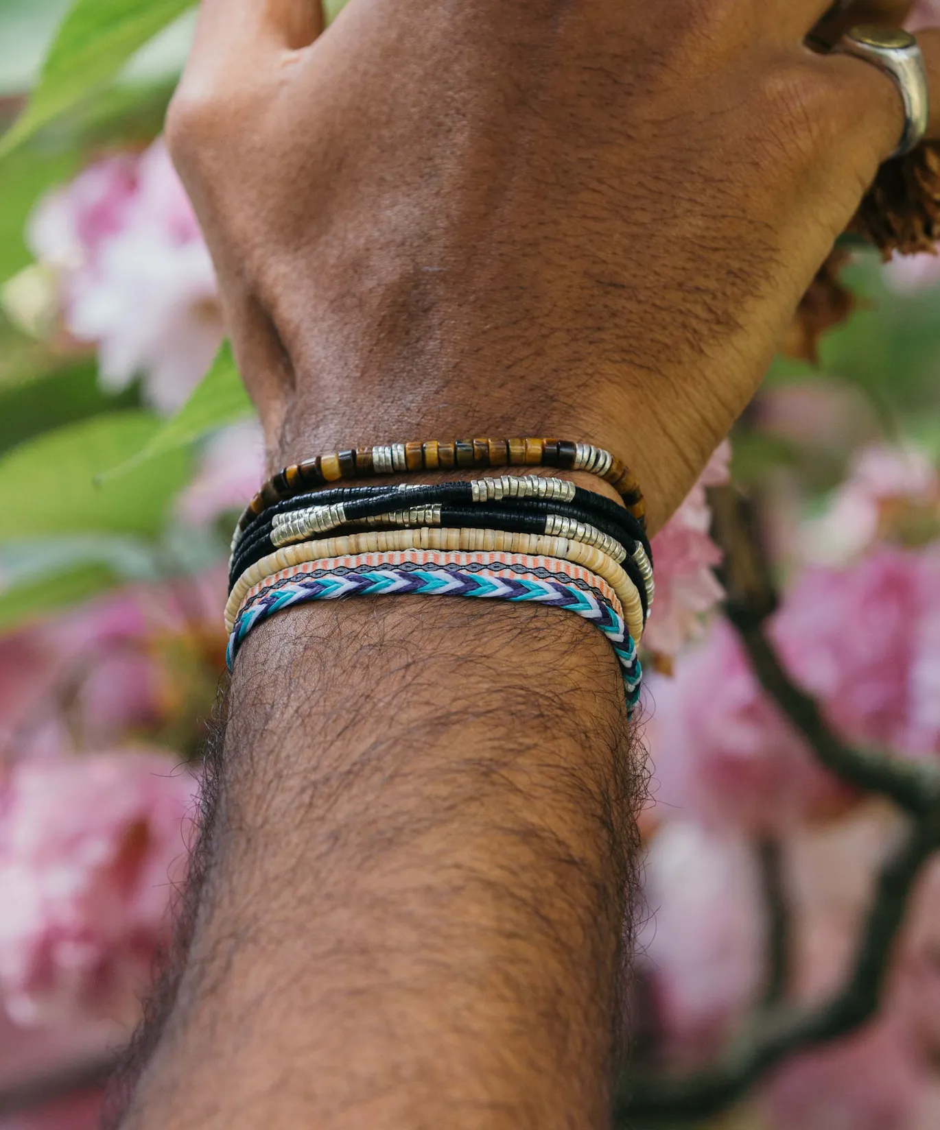 Tiger Eye And Sterling Silver Disc Beads Bracelet
