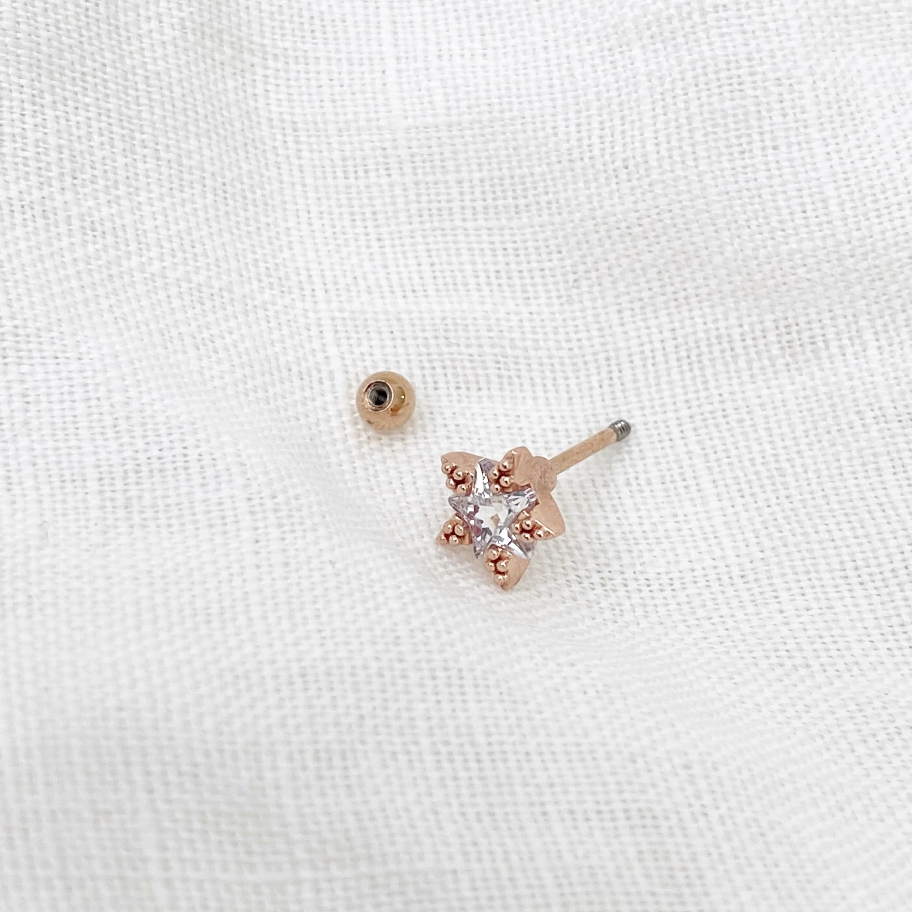 Tiny Star Crystal Barbell Earring - Rose Gold