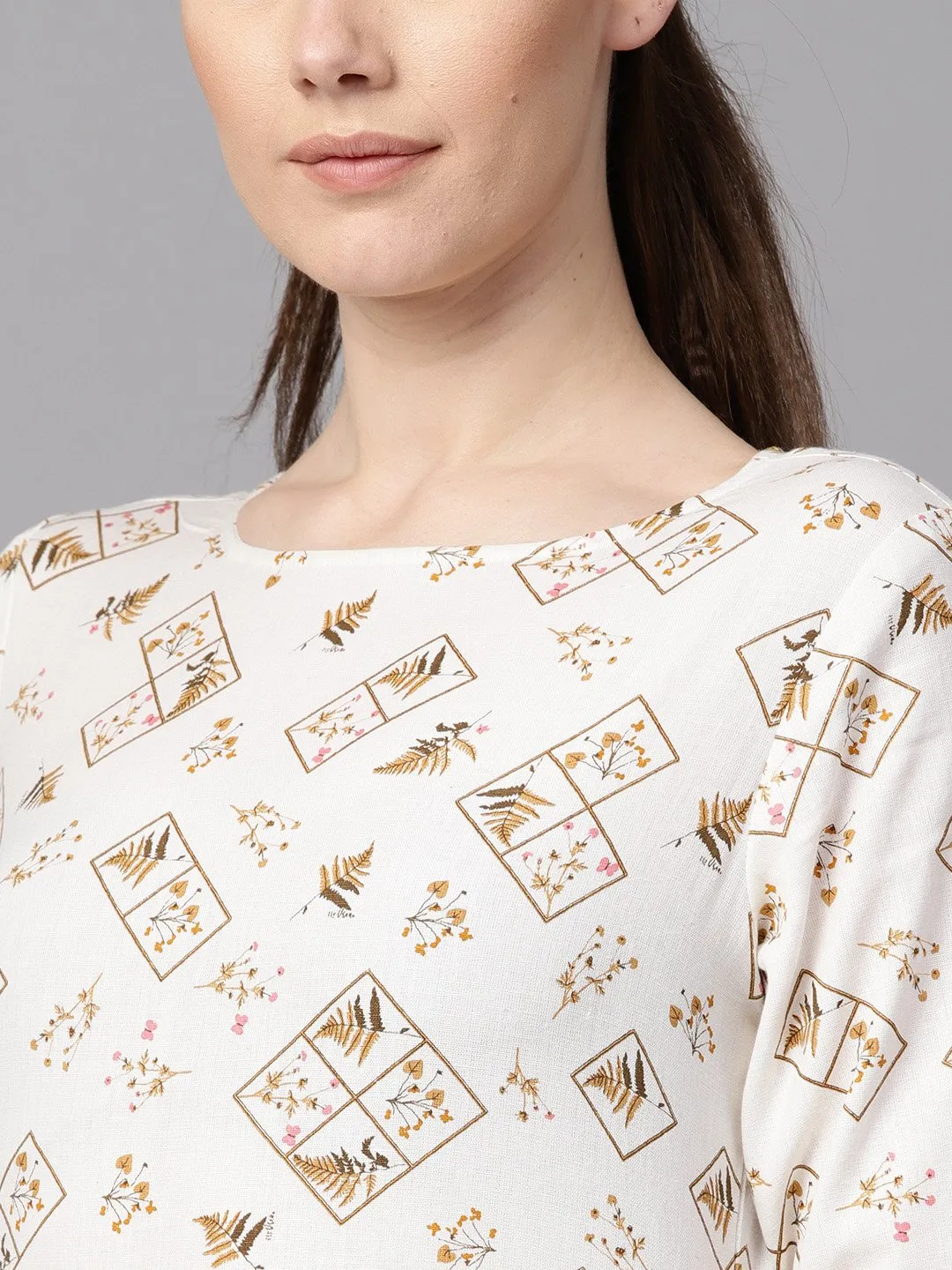 White Printed 3/4Th Sleeve Kurta With Solid Baby Pink Palazzo & Dupatta